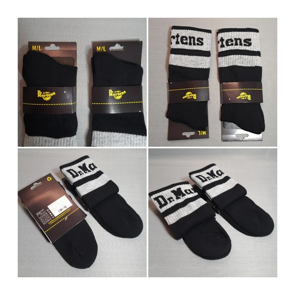 2-Pairs Dr. Martens Crew Socks Athletic‎ Logo Black/Gray Size M/L